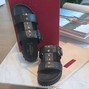 New Valentino Garavani Black  Studded Slides Size 5
